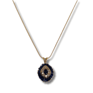 Estate 14k Sapphire Rose Cluster Diamond Necklace