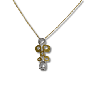 Estate 14k Yellow and White Gold Diamond Block Necklace