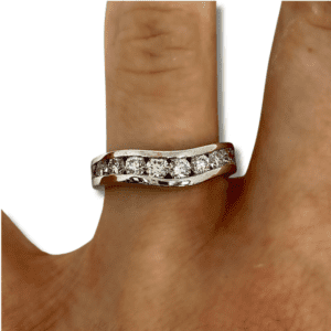 Diamond Curved Channel Wedding Band
