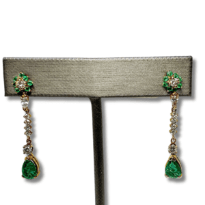 Emerald And Diamond Flower Earrings