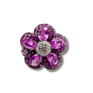 Estate Diamond And Pink Sapphire Flower Ring