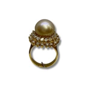 Estate Golden Pearl And Diamond Ring