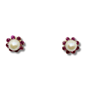 Pearl Earrings With Ruby Jackets