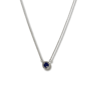 Round Blue Sapphire and Diamond Necklace