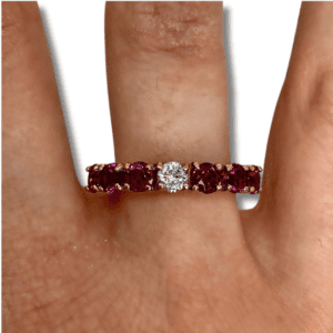 Round Rhodolite Garnets and Diamond Ring