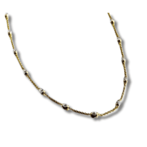 White Yellow Gold Bead Station Necklace