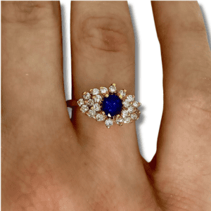 Yellow-Gold Diamond Cluster and Sapphire Ring
