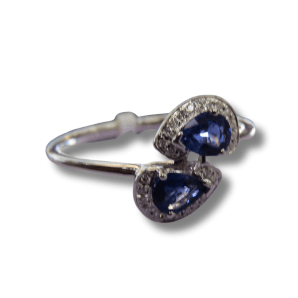 Estate Pear Sapphires and Diamond Ring